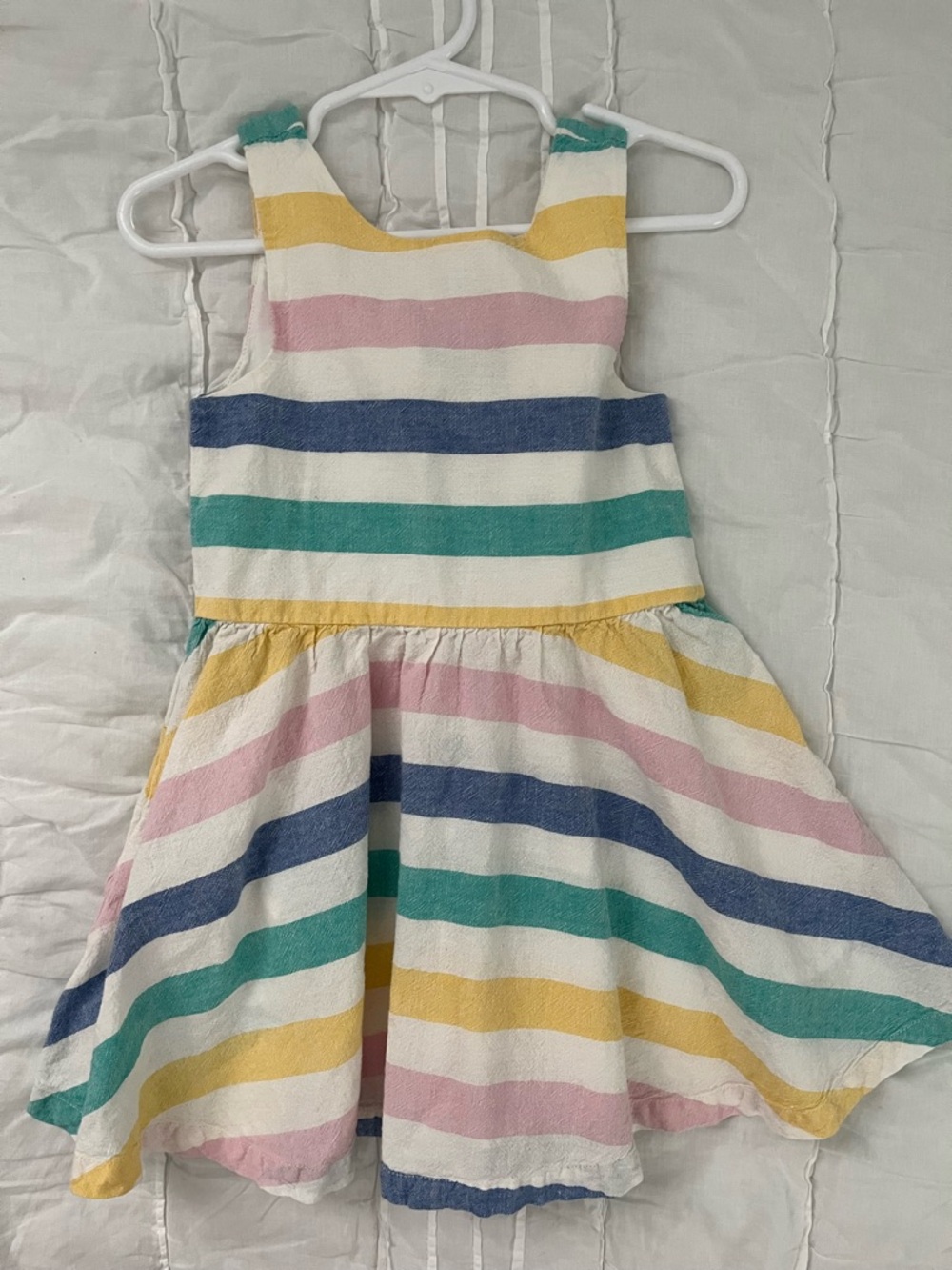 Girls Striped Rainbow Linen/Cotton Dress - Multi Colored - 3T